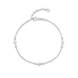 Amberta Women's Anklet 925 Sterling Silver with Pearl, Sterling Silver, Pearl