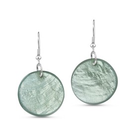 AeraVida Modern Gray Circle Capiz Shell Drop Dangle Sterling Silver Earrings | Sterling Silver Dangle Earrings | Vintage Earrings for Women | Circle Capiz Shell Dangle Earring