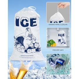 8lb Ice Bags with Drawstring – 50 Pack Heavy-Duty Reusable Plastic Ice Cube Bags for Freezer, Ice Storage, Camping, Coolers
