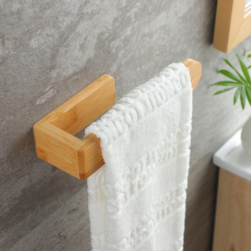 Taozun Towel Holder - Self Adhesive Bamboo Towel Rack, Decorative