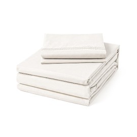 ClevaHome Twin Size Sheet Set - 4 Piece Soft Breathable Luxury Bed Sheet Set - Shrinkage & Fade Resistant Embroidered Bedding Sheet with Deep Pocket, 2 Extra Pillowcases (Twin, Crystal White)