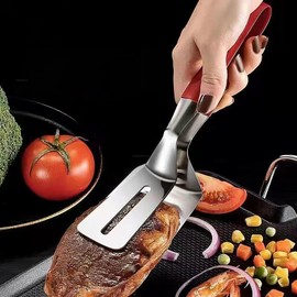 Fried Fish Spatula Turners, Stainless Steel Shovel Clip with Silicon Handle for Fried Fish, Hamburger, Barbecue and Teak (1)