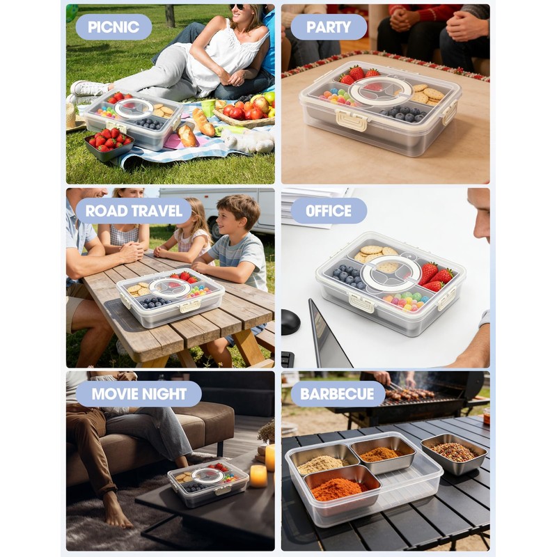 WanshengLe 4 Compartment Stainless Steel Snackle Box 3.82L with Lids