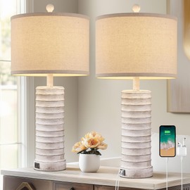 27.5'' Tall Farmhouse Table Lamps for Living Room Set of 2, Rustic Bedroom Lamps for Night Stands, Bedside Lamps with USB Ports for Bedroom Living Room, Nightstand Lamps for End Table, Hallway