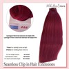 Clip in Hair Extensions Real Human Hair Burgundy 7 Pcs