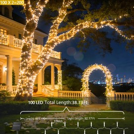 2 Pack 77FT Solar String Lights Outdoor, 200 LED Solar Powered Oudoor Waterproof, Twinkle Tree Lights with 8 Modes, Solar Fairy String Lights for Outside, Patio, Garden, Xmas.(Warm White)