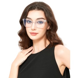 JFXQDR 2 Pack Women's Oversized Blue Light Blocking Glasses, Trendy Cat Eye Computer Gaming Eyeglasses Anti Eyestrain & UV Glare RF6204 (Clear + Clear Gradient Brown Cateye Frame)