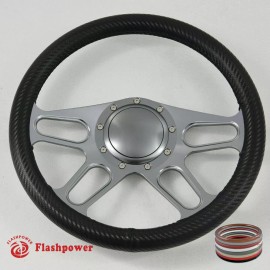 FLASHPOWER 14" Gun Metal Billet Steering Wheel Carbon Vinyl Wrap LUV Courier C10 W/Horn