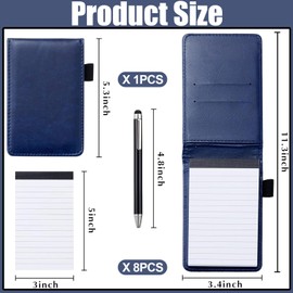 PLMMOUT 10PCS Mini Pocket Notepad Holder Set,Durable Cover,8Pcs 3"x5" Memo Book Refills with 30 Lined Paper Per Note Pad,Leather Pocket Notebook with Pen,Refillable(Blue)