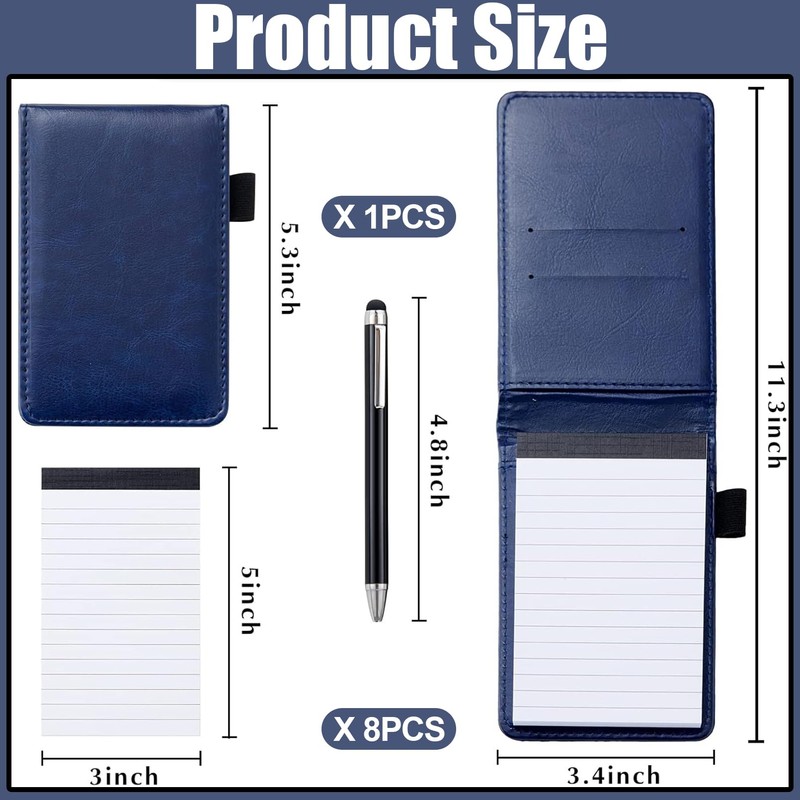 PLMMOUT 10PCS Mini Pocket Notepad Holder Set,Durable Cover,8Pcs 3"x5" Memo