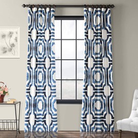 HPD Half Price Drapes PRTW-D23B-108 Printed Cotton Curtain (1 Panel), 50 X 108, Blue