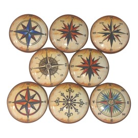 Twisted R Design Set of 8 Star Compass Rose Wood Cabinet Knobs