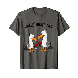 Smileteesbirdsa Funny Gulls Night Out Seagulls and Wine Pun T-Shirt