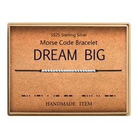 KGBNCIE DREAM BIG Morse Code Bracelet Sterling Silver Beads on Silk Cord Friendship Bracelet Inspirational Gift for Her