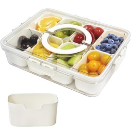 Divided Serving Tray with Lid & Handle, Plastic Portable Food Storage Container Snack Platters, 8 Removable Compartment Box for Parties, Reusable Appetizer Clear Organizer for Veggie, Candy, Fruit,Nut