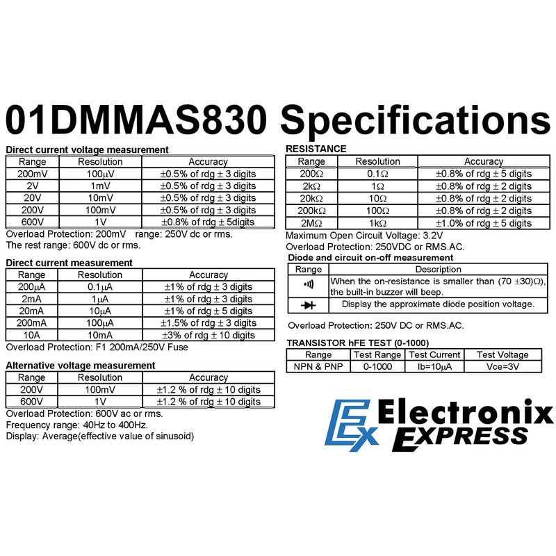 Digital Multimeter 3½ Digit 1999 Counts LCD Display, AC/DC to