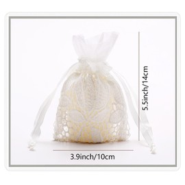 Petunny 6Pcs White Lace Drawstring Bags,Cotton Drawstring Gift Bags Embroidered Jewelry Pouch for Wedding Birthday Christmas Parties(3.9x5.5Inch)