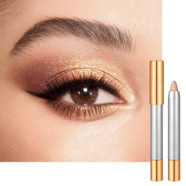 Champagne Gold Eyeshadow Stick, Smooth Shimmer Cream Eye Shadow, Metallic Glitter Eyeshadows Pencil Crayon Brightener Pen Eye Liner, Classic Natural Easy to Color for Eye Makeup