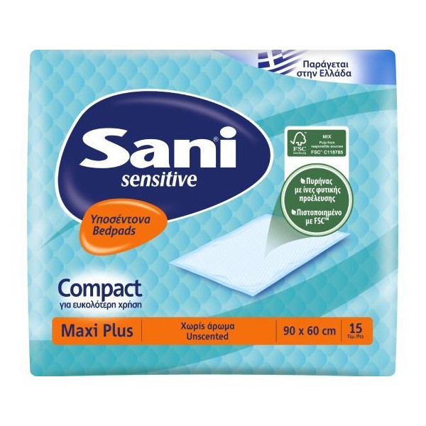Sani Sensitive Compact Maxi Plus Bedpads without Perfume (90x60cm), 15pcs