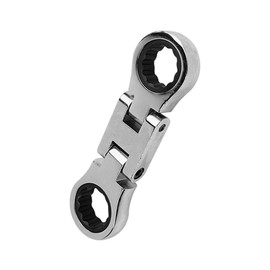 Sarini 5 Piece Stubby Flex-Head Ratchet Wrench Set Metric Combination SAE 72 Teeth, CRV, Nickel Plated, with Rolling Pocket 8m10m12m13m14m15m16m17m18m19m