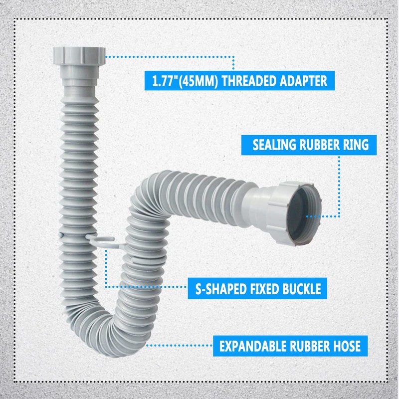 Cinsda Flexible Sink Drain Pipe, 1-1/2 P-trap with Adapter, Expandable