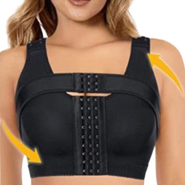 Dress Cici Black Front Hook Sports Bra After Surgery with Compression Band, Post Surgical Bra for Women Asia Size XXL