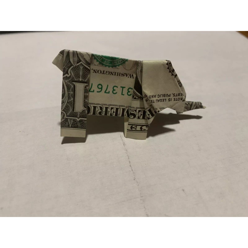 Elephant Money Origami -$1 Dollar Bill folded Small Gift- Luck