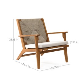 LuxenHome Outdoor Patio Chair, Acacia Wood Deck Armchair with Seat Cushion, Side Chairs for Living Room, Firepit, Outdoor Accent Chairs for Patio, Backyard, Garden, Front Porch, Lawn