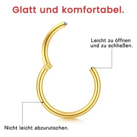 Longita Pack of 2 Nose Piercing Ring Helix Piercings Piercing Ear Septum Piercing Nose Ring Ear Piercing Conch Cartilage Piercing Ring Silver Gold Black 16 g 18 g 20 g, Stainless Steel