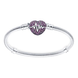 LENDPLEX 925 Sterling Silver Heart Clasp Snake Chain Bracelet Fit for Charm Bracelet-Heart Bracelet/ 7.1 inches