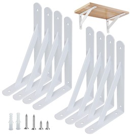 Shelf Brackets Heavy Duty Triangle Shelving Brackets Right Angle Wall Mounted Shelf Supporters Easy to Install Wall Bracket for Shelf，Accessories Included, 6 inches 8 Pack (White)