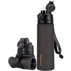 TakeToday Collapsible Water Bottles 20oz, Leak Proof, BPA-Free, Foldable Silicone Travel Water Bottle with Straw Strap for Cycling, Hiking, Outdoors