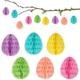 JULMELON 12 Pieces Easter Eggs Decoration, Easter Eggs for Hanging Paper Easter Eggs Paper Honeycomb Easter Pendants Paper Cardboard for Easter Bushes Branches Decoration Colorful