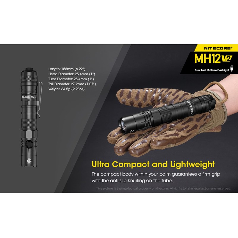 Nitecore MH12 v2 1200 Lumen USB-C Rechargeable Tactical Flashlight with