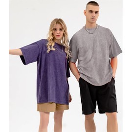 OSACOD 3 Pack Men Oversized T Shirts Cotton Tee Vintage Unisex Short Sleeves Casual Loose Wash Basic Streetwear Baggy Tops(Black,Grey,Purple-L)