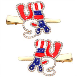 Pinzas para el pelo de la bandera americana, 4 de julio, horquilla patriótica para mujeres con diamantes de imitación, corazón y estrella, accesorios para el cabello del día de la independencia,