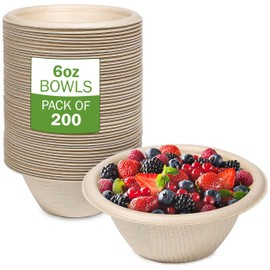 FPN Disposable Compostable Paper Bowls, Heavy-Duty Biodegradable Sugarcane Bowls – Eco-Friendly, Bagasse Bowls for Soup, Salad, Dessert & More – (200 Pack 6 oz)