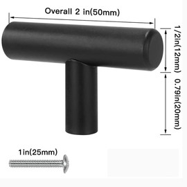 HNJKJEU Pack of 4 Furniture Knobs Black T Shaped Cabinet Knobs Stainless Steel with Screw Vintage Cabinet Handles for Drawer, Dresser, Furniture, Kitchen, Home Decoration (4)