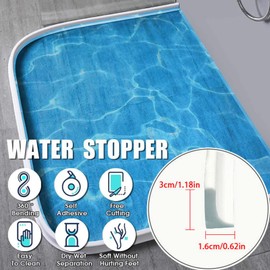 2 Metros Barrera Impermeable Presa de Agua para Ducha, Barrera Impermeable de Silicona Autoadhesiva Presa de Tira de Agua Protector de Ducha (gris)