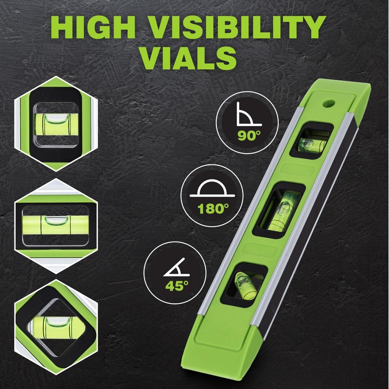 9 Inch Torpedo Level Magnetic, Small Leveler Tool With 3