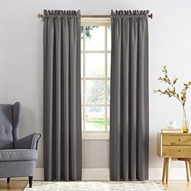 Sun Zero Barrow Energy Efficient Rod Pocket Curtain Panel, Steel Gray, 54" x 108"