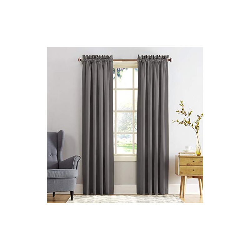 Sun Zero Barrow Energy Efficient Rod Pocket Curtain Panel, Steel