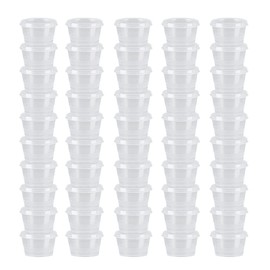 MIUPOO Plastic Souffle Cups,Disposable Clear Leak Proof Sauce Cup With Hinged Lid,Can be Used for All Kinds of Sauces, Food Samples, Storage Crafts,Round 50 Sets, 1 OZ.