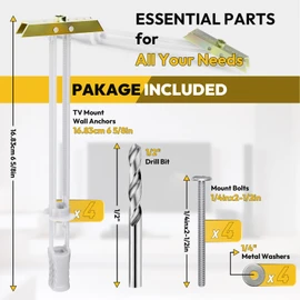Steel Stud TV Mounting Kit, Metal Stud TV Mount Kit for Tilt & Low Profile Televison, Drywall Anchors, 4 Wall Anchors (1/4”) & Bolts, Steel Drill Bit and Hardware