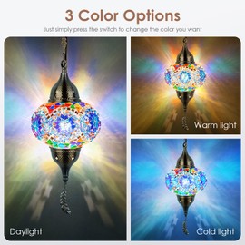Yarra-Decor Turkish Moroccan Pendant Hanging Light with 15-Foot Cord - Exquisite Tiffany Style Mosaic Ceiling Lamp for Bedroom, Living Room(Blue1)