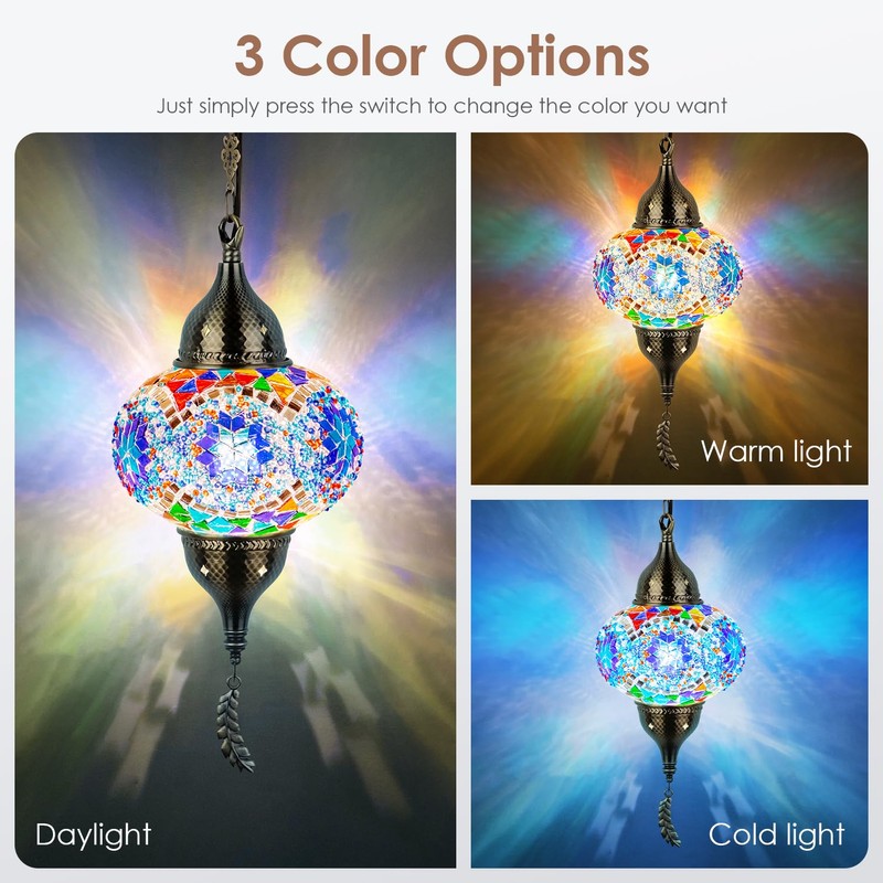 Yarra-Decor Turkish Moroccan Pendant Hanging Light with 15-Foot Cord -