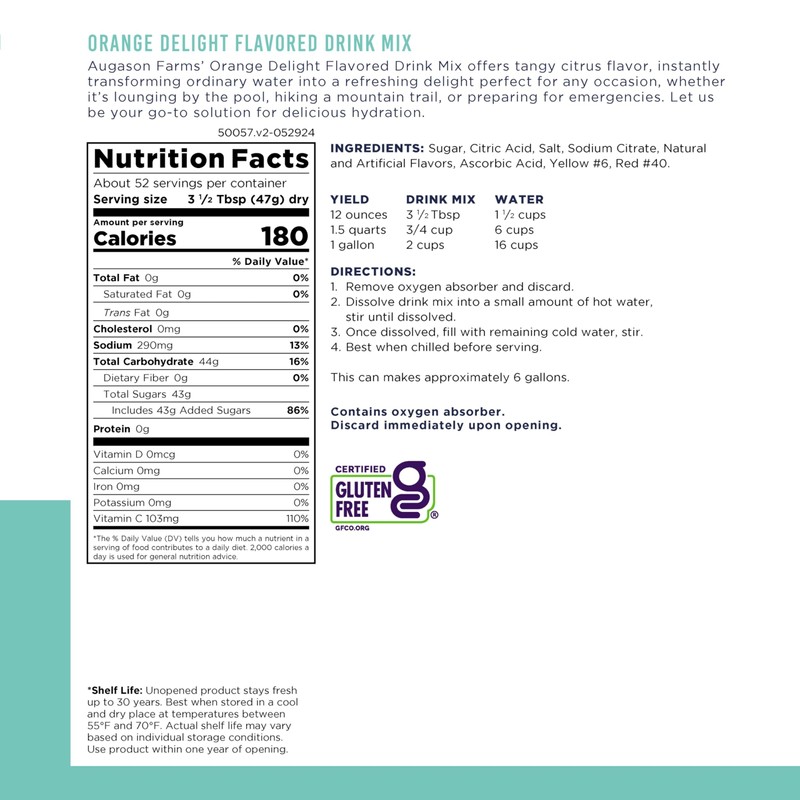 Augason Farms Orange Delight Drink Mix Can, Emergency Food Supply,