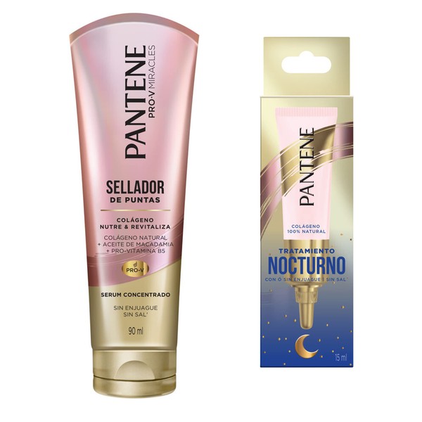 Pantene Serum Pro-V Miracles Colágeno Nutre & Revitaliza Sellador de Puntas 90 ml + Pantene Tratamiento Nocturno 15 ml