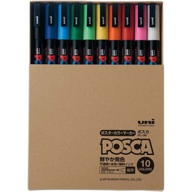 三菱鉛筆 水性マーカー ポスカ 細字１０色セット