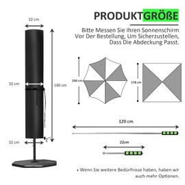 PATWING Parasol Protective Cover, Cantilever Parasol Protective Cover with Rod for 2 m - 4 m, 600D Cover Parasol Outdoor Waterproof, Weatherproof, UV-Anti, Windproof and Snow-Proof